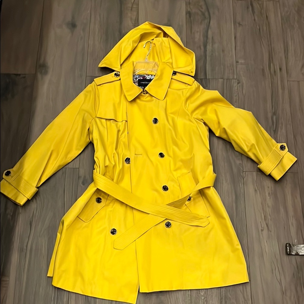 London Fog Bright Yellow Hooded Trench Coat